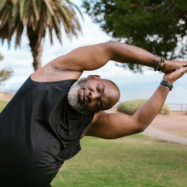 Man in a state of calm focus during a workout.